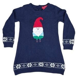 Jingles & Joy Girls Size 4 Blue Gnome Christmas Sweater Dress